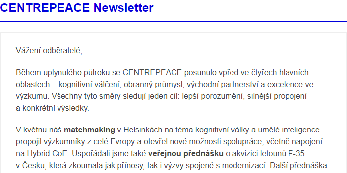CENTREPEACE Newsletter