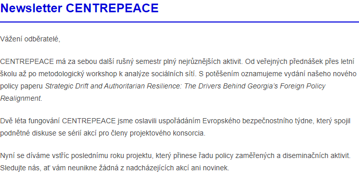 CENTREPEACE Newsletter