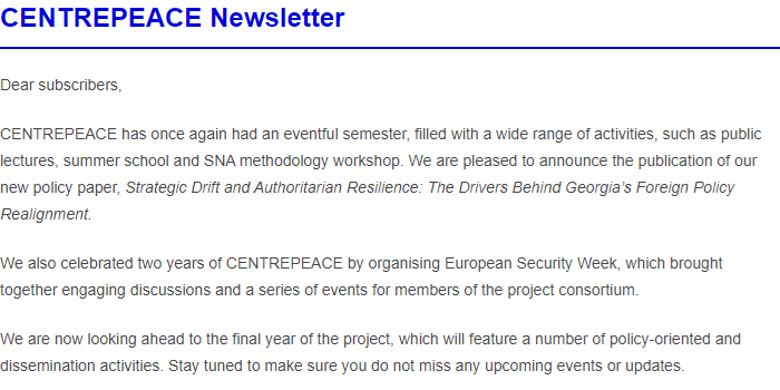 CENTREPEACE Newsletter